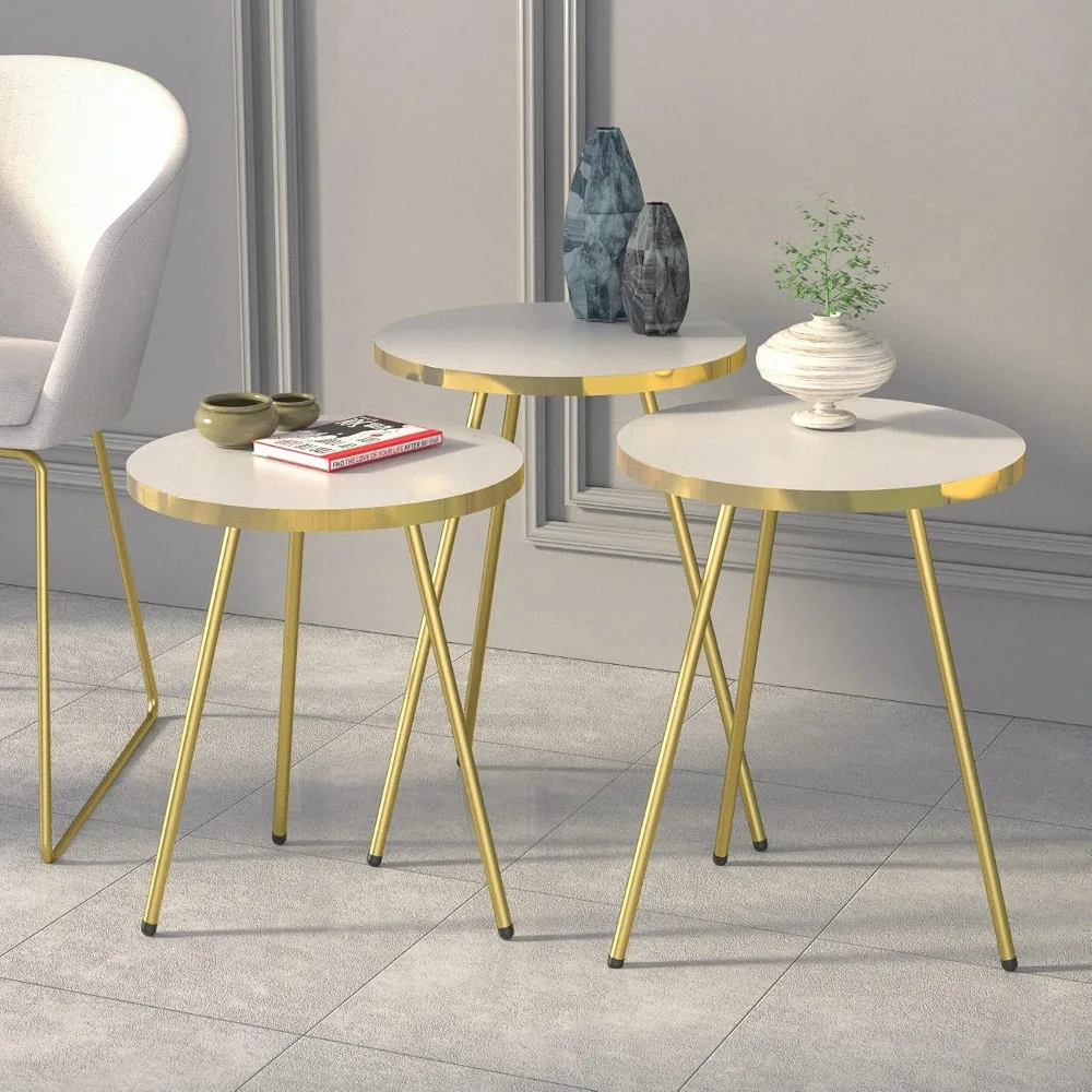 Tavoli impilabili rotondi in 3 pezzi: tavolini impilabili salvaspazio per soggiorni, camere da letto e altro ancora