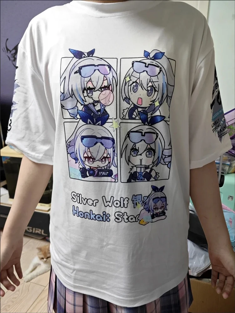 Honkai-Star Rail Mulheres e Homens de Manga Curta T-Shirt, Lâmina de Kafka, Fuxuan Print, Streetwear Solto, Casal Roupas, Harajuku Tops