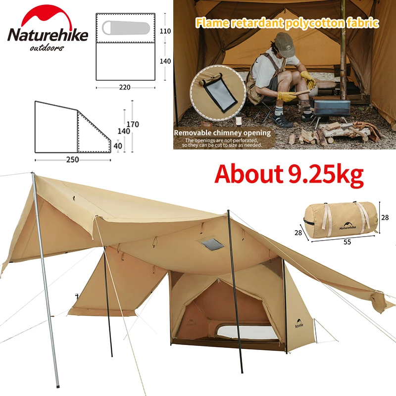 Naturehike Outdoor Tent Single TC Polycotton 1 Room 1 Hall Portable Survival Shelter Camping Hiking 4 Season Tent With Chimney