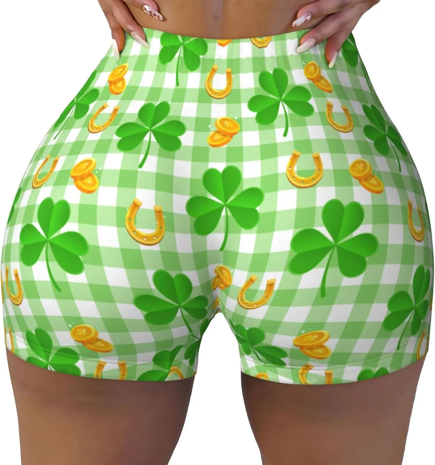 Pantaloncini da allenamento a vita alta da donna Clovers St Patrick per sport, atletici, corsa, escursionismo, motociclista, yoga, palestra