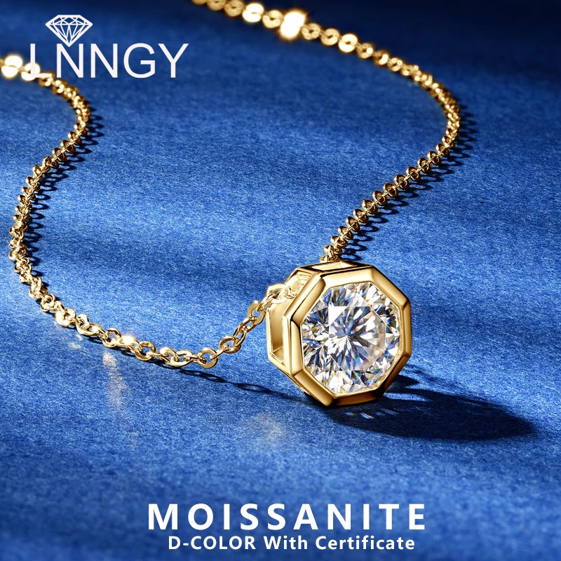 

Lnngy Certified 6.5MM 8MM Polygon Solitaire Moissanite Pendant Necklaces for Women Original 925 Sterling Silver Necklace Jewelry