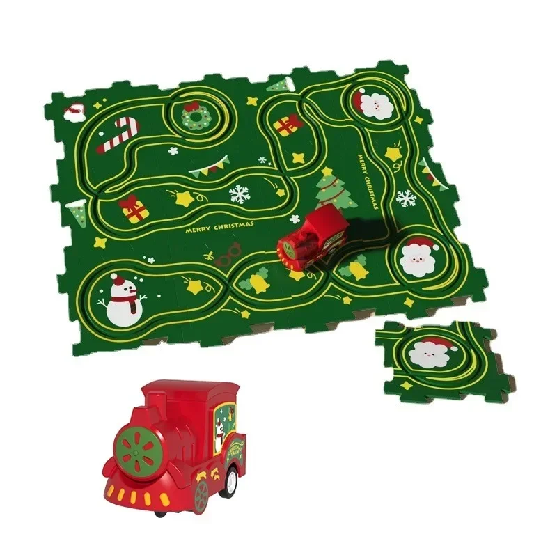 Quebra-cabeça elétrico trem de corrida ferroviário modelo de carro brinquedo educativo crianças pista carro jigsaw brinquedo aventura cérebro jogo interativo