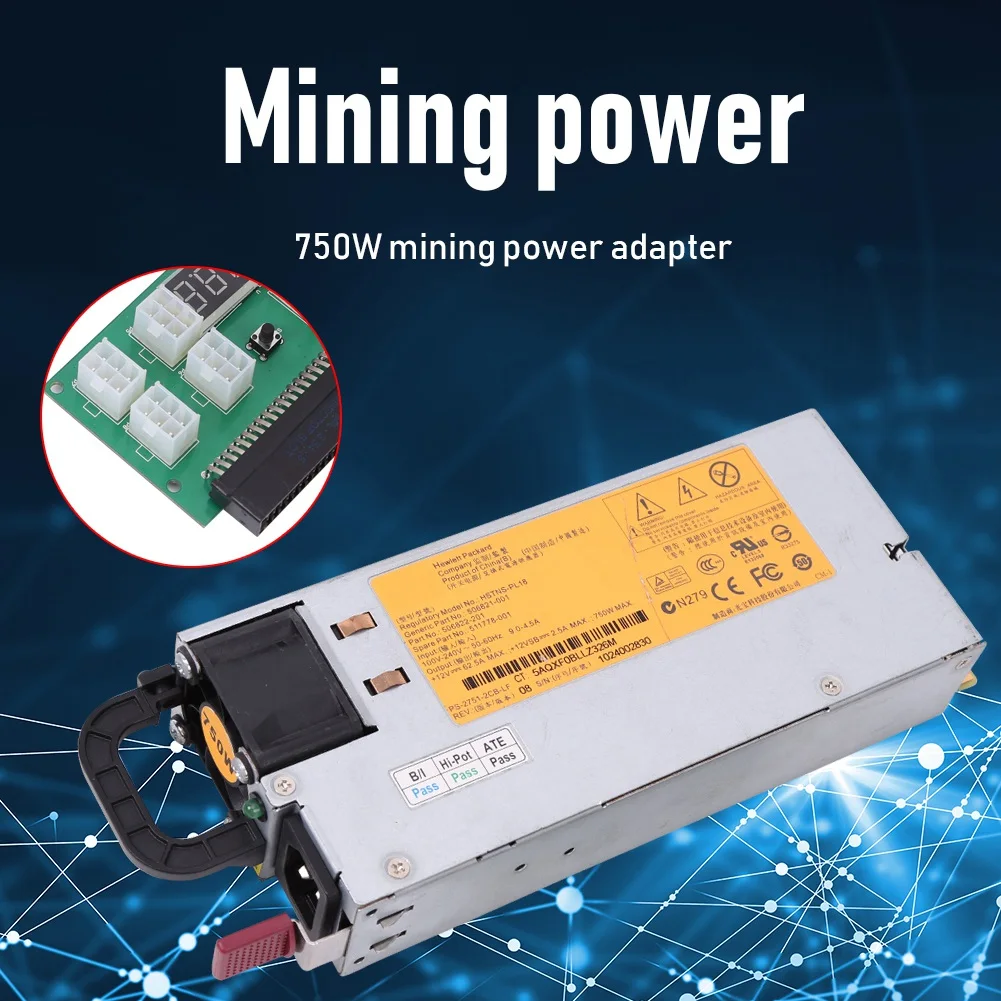 브레이크아웃 보드 및 전원 케이블이 포함된 올인원 전원 공급 장치 HSTNS-PL18 DPS-750RB A 506821-001 511778-001 마이닝 PSU
