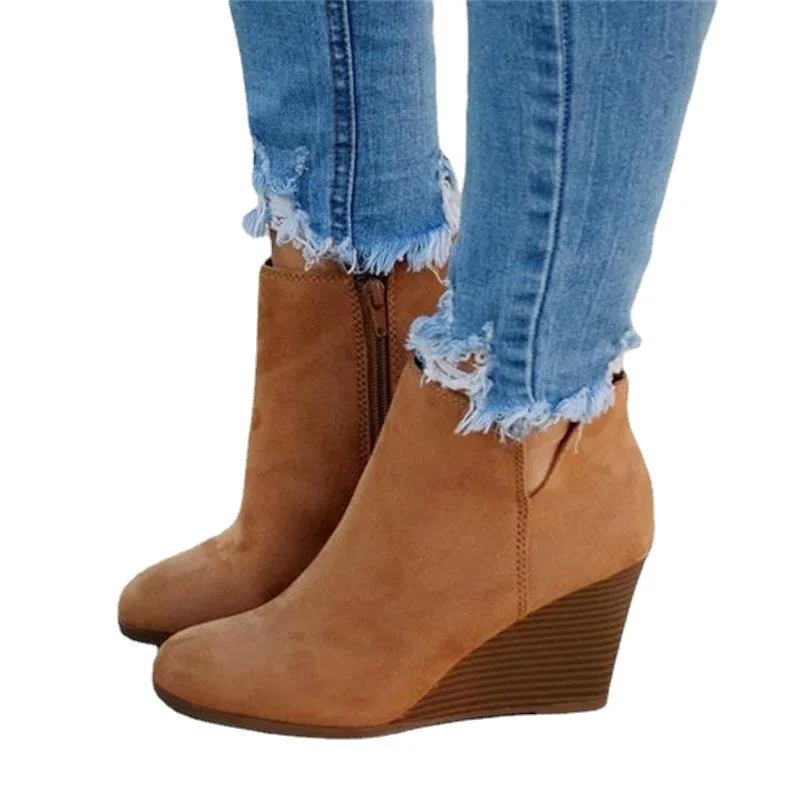 

Women Boots 2024 Spring and Autumn Pointed Toe Booties Women Leopard Ankle Boots Footwear Platform High Heels Wedges Shoes Woman