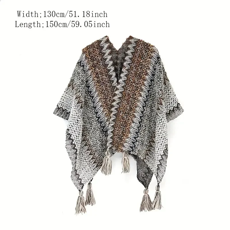 New Loose Tassel Jumper Scarf Spring Knitting Pullover Inrregular Ponchos Elegant Cloak Coat Lady Sweater Autumn Winter Tops