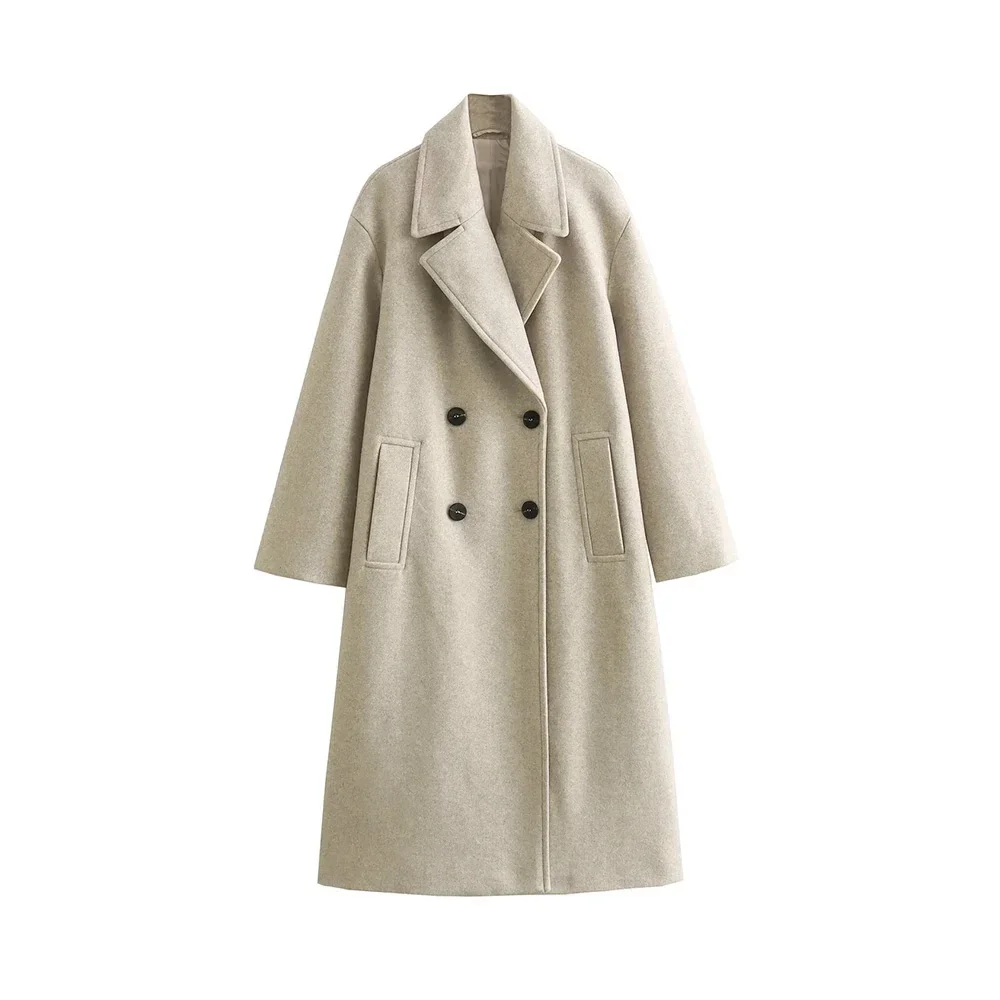 Cappotto di lana oversize morbido da donna, manica lunga, tasche frontali, capispalla femminile, soprabito Chic, moda