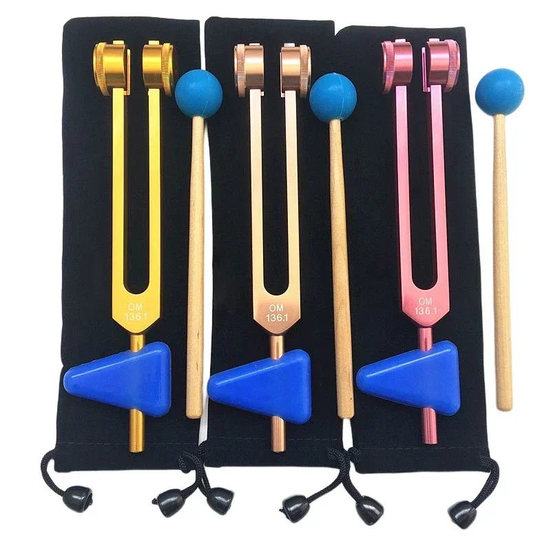 OM 136,1 Hz Stimmgabel für Medizinische Heilung, Tiefe Tonlage, Gold-Rosa Stimmgabel mit Hammer, Klangresonanz, Perkussions-Musikinstrument