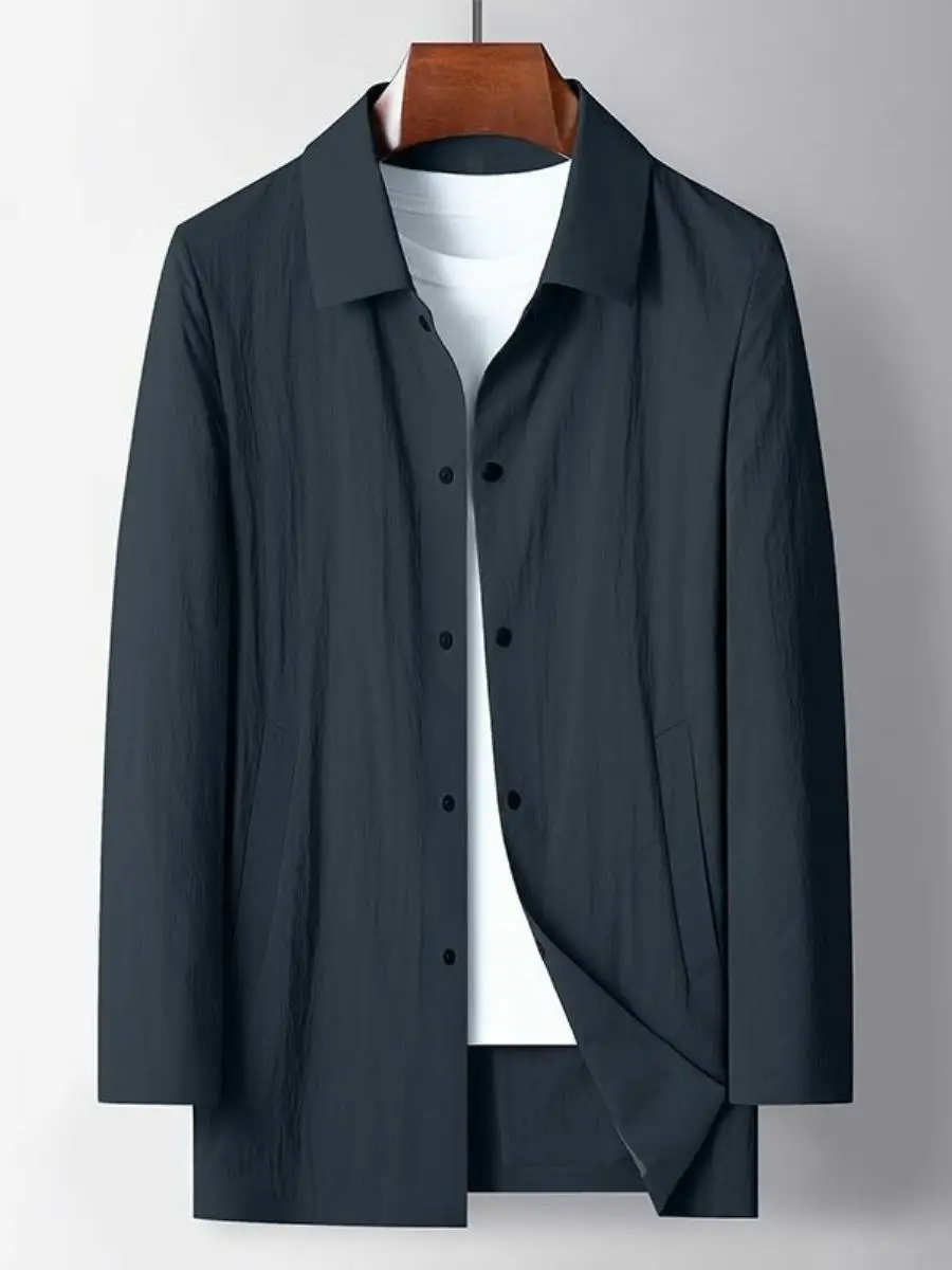 

Men's Casual Lightweight Collared Thin Coat Spring Summer Autumn Faionable Chic Sli Medium Length Windbreaker Jaet