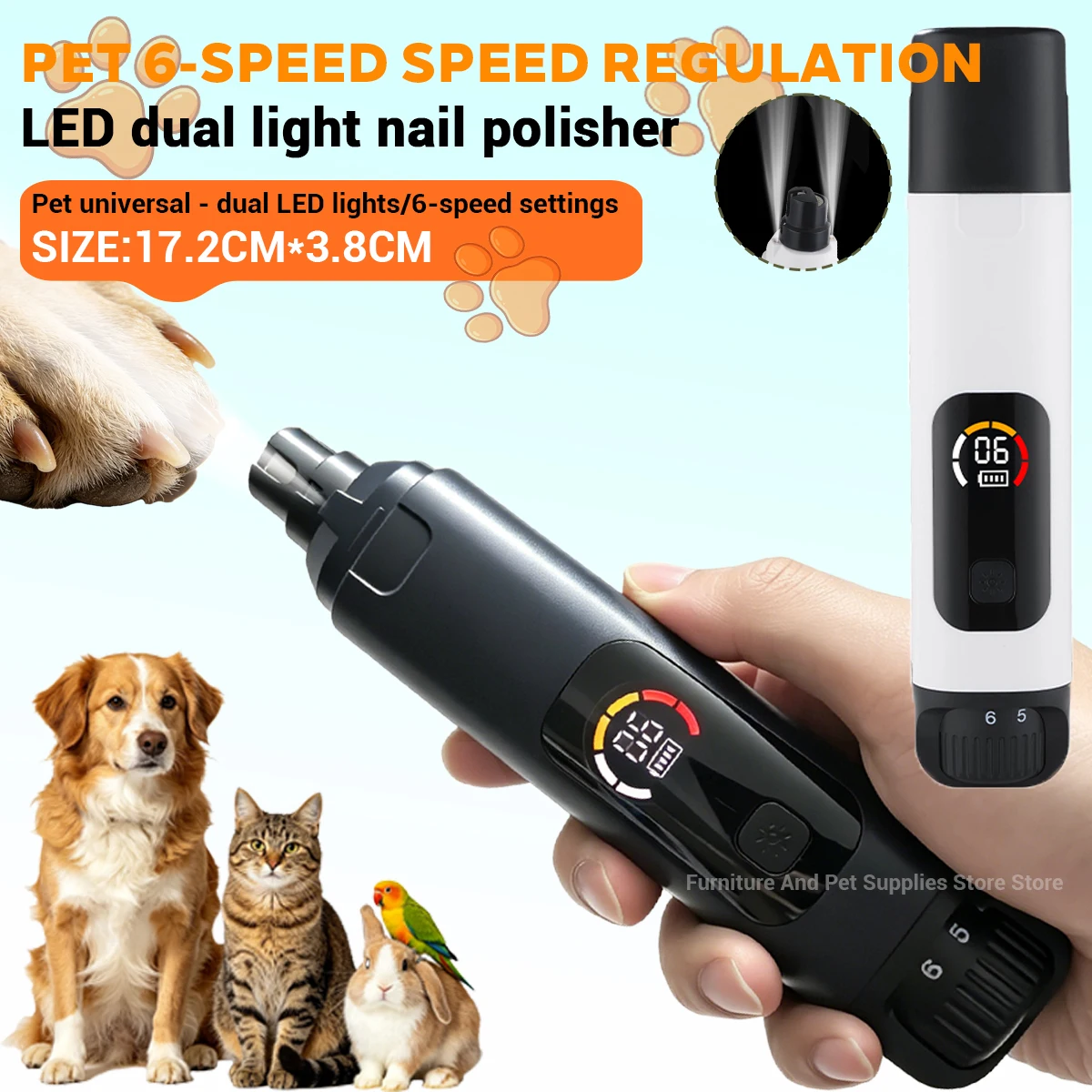 

Electric 6-speed adjustable pet nail polisher large/small dog nail clipper 2 LED lights rabbit cat paw nail beauty accessories