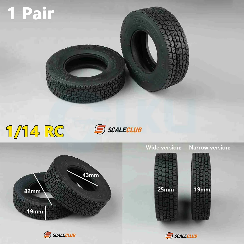 1 Pair General Tamiya 1/14 Tow Truck Mud Head All-Terrain Rubber Road Tires Wide & Narrow Quality Model Truck Accessories