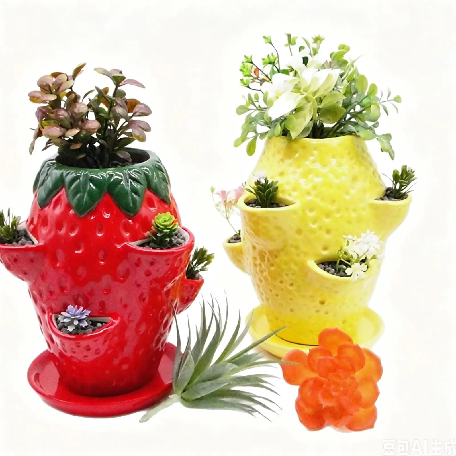 Multi Tier Vertical Terracotta Planter Strawberry Tower Growing Pot With Detachable Drainage Saucer Decorative Flower Container