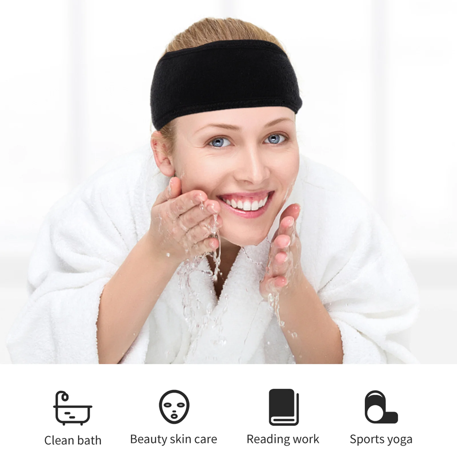 

2Pcs Face Washing Hair Band Soft Polyester Headband Bathing Makeup Supply Black Grey Face Washing Headband Makeup Headdress