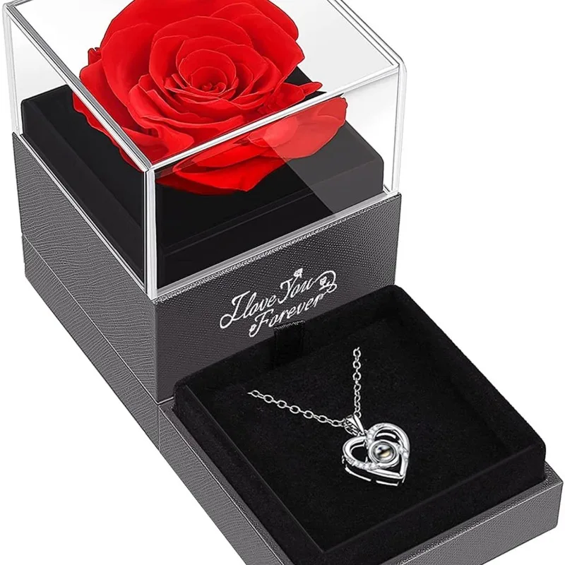 Red True Rose and I Love You Necklace Rose Gift Anniversary Valentine's Day Mother's Day Christmas Birthday Gift