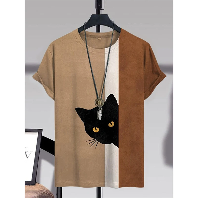 Humour Cat Retro Style T-shirt For Men Funny Design Casual Daily O Neck Short Sleeve T Shirts Summer Men's Japan Harajuku Tee