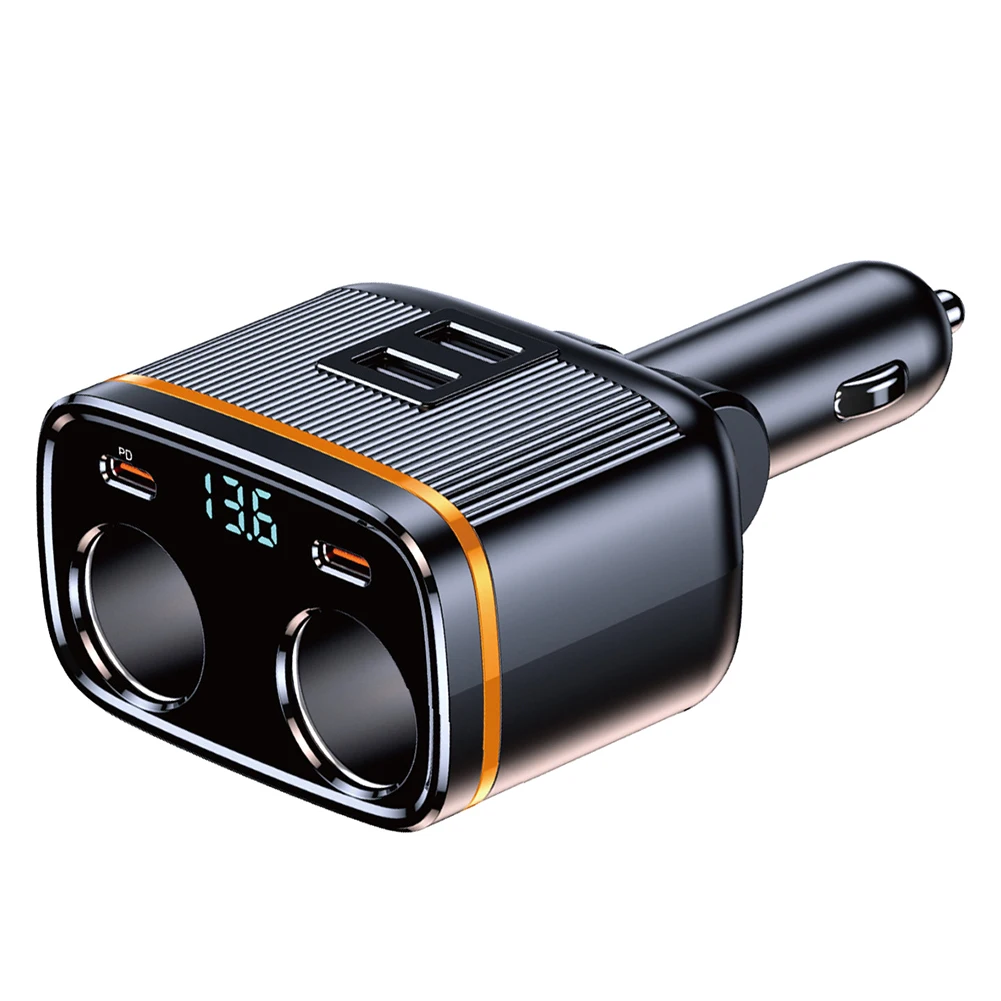 

1pcs ABS Car Charger Plug Dual USB Ports Type-C 145W High Power Cigar Lighter PD 45W LED Digital Display Fast Charging For Phone