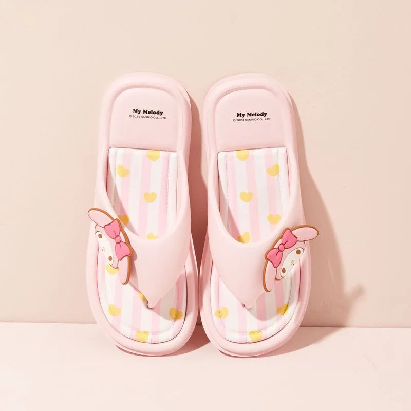 Sanrio Hello Kitty Flip Flop Girls Summer Outdoor Indoor sandali piatti Kuromi My Melody Cartoon sandali da spiaggia Fashion Soft Sole