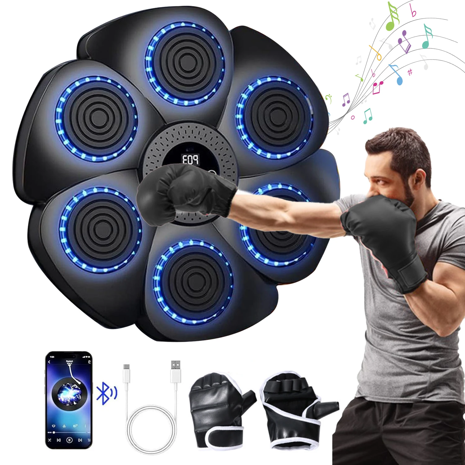 Smart Music Boxing Machine Bluetooth Wall Mounted Music Boxing Trainer Gym Home Electronic Boxing Target Punching Equipment