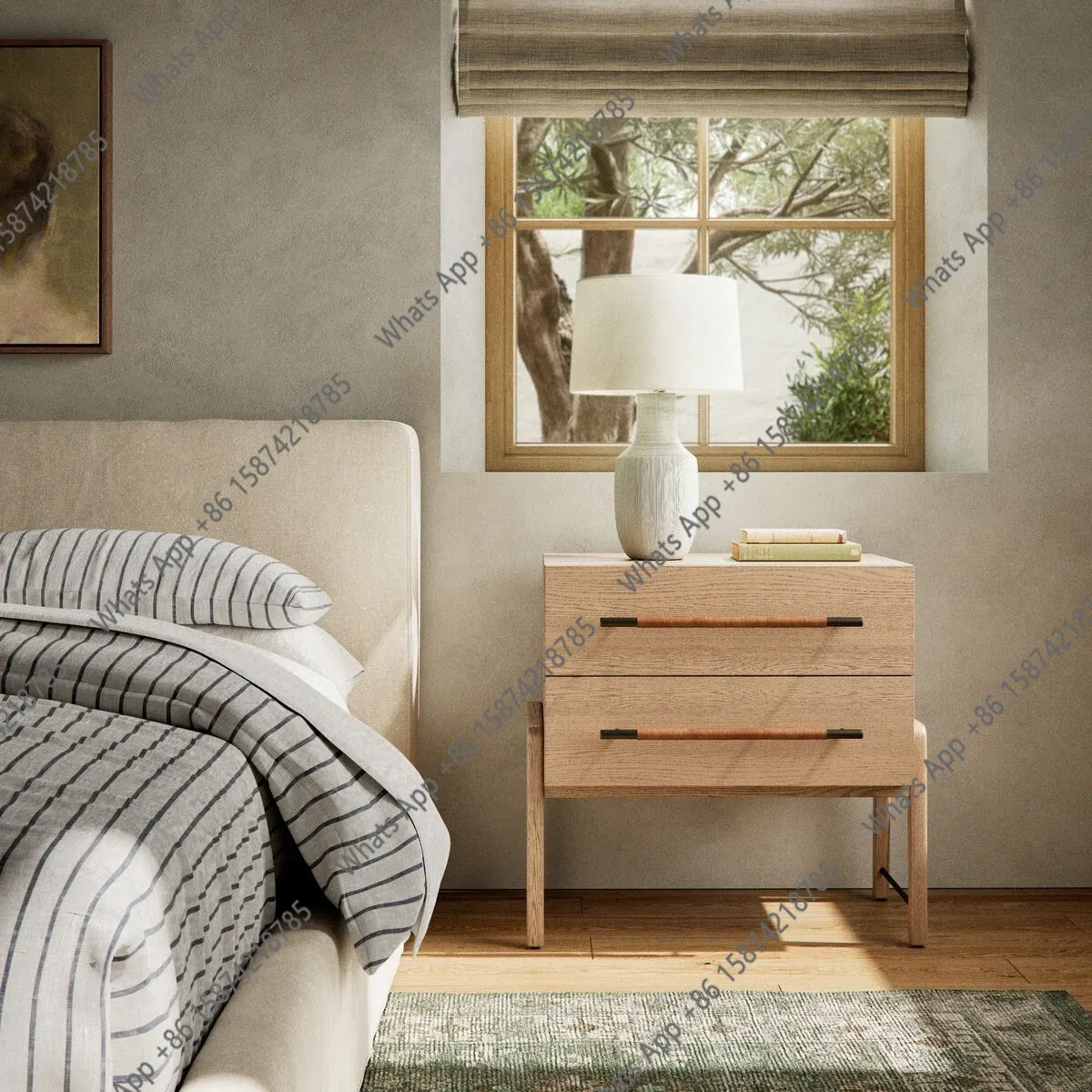 

Nordic solid wood bedside table log color storage designer bedroom furniture French medieval bedside storage