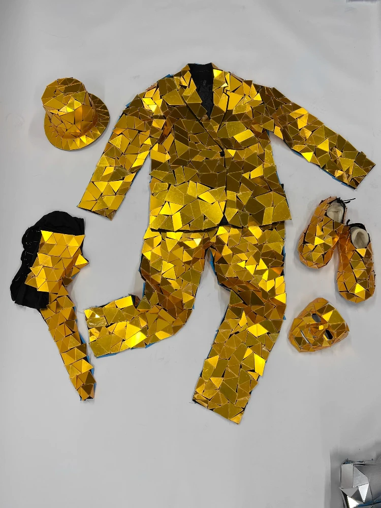 Costume miroir doré pour hommes, Costume de danse Laser de scène argentée, spectacle de fête, Costumes de Machine Cool, vêtements de Cosplay pour Bar DJ