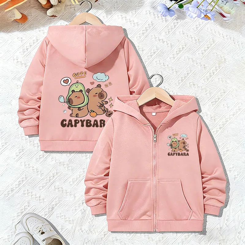 Y2k Sweatshirts Capybara Lustige, stilvolle, lässige Kapuzenjacke für Jungen und Mädchen mit Reißverschluss, Frühling und Herbst, trendiger Tier-Cartoon mit Reißverschluss