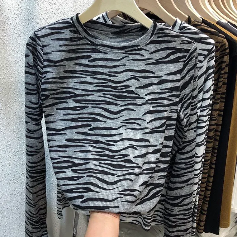 Autumn Clothes New Thread Base Shirt Korean Versatile Top Round Neck Long-sleeved T-shirt for Women's