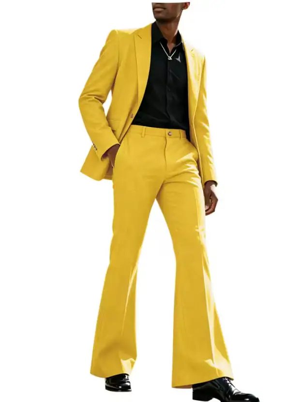 Men's Linen Blend Suit 2-Piece  Vintage Casual Suit Slim Fit Peak Lapel Blazer & Flared Trousers Lightweight Jacket Pants Tuxedo