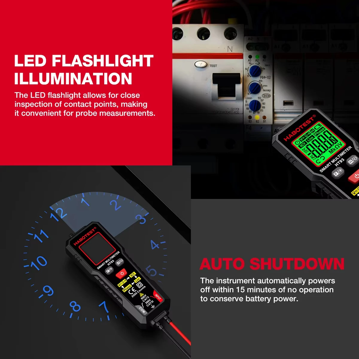 HABOTEST HT93 جهاز قياس الجهد الكهربائي الرقمي المتعدد 2000 التهم 600 فولت التيار المتناوب/تيار مستمر فولت متر NCV المرحلة تسلسل السيارات تتراوح المتعدد #5