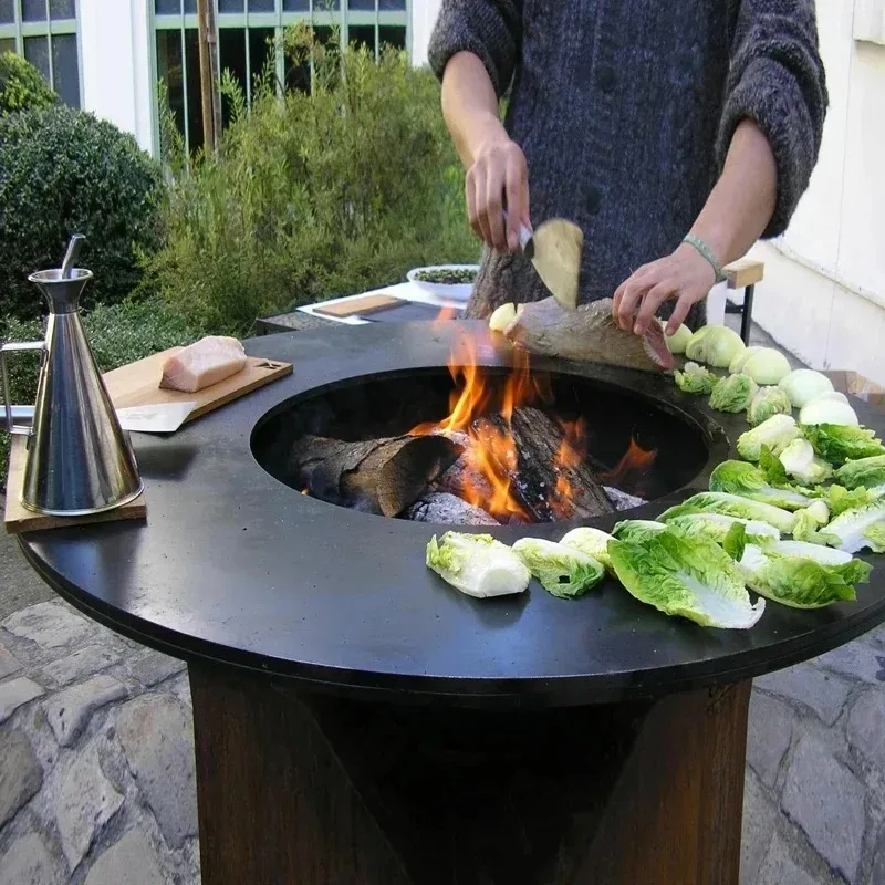 

Outdoor Fire Pit Table Corten Steel BBQ Grill Plate Rustic Aged Finish Weather Resistant Metal for Backyard