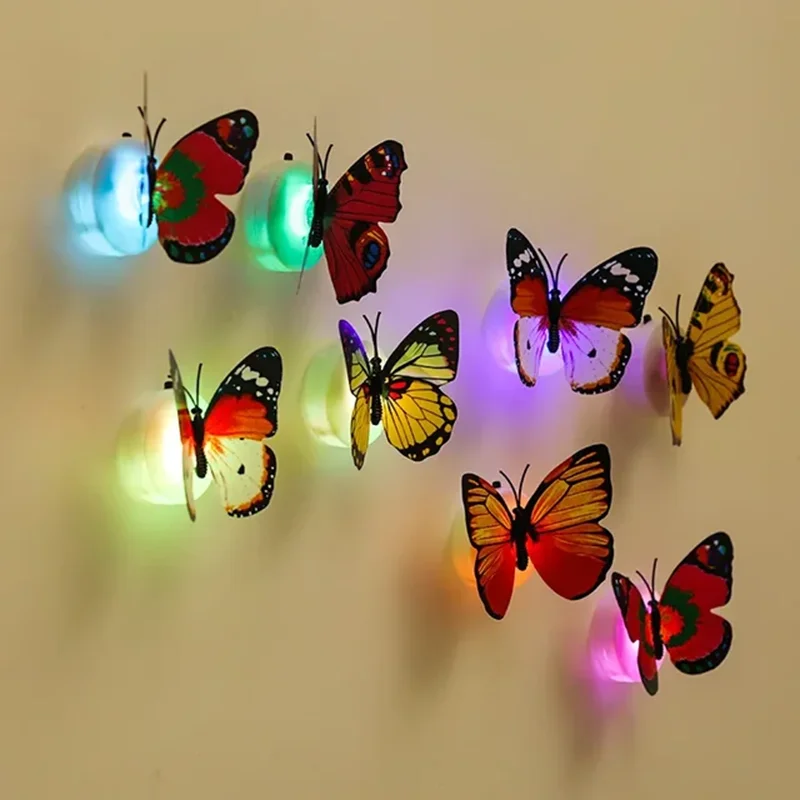 2/1 Pcs LED Colorful Butterfly Night Light DIY LED Fridge Magnet Party Wedding Living Room Bedroom Refrigerator Home Decor