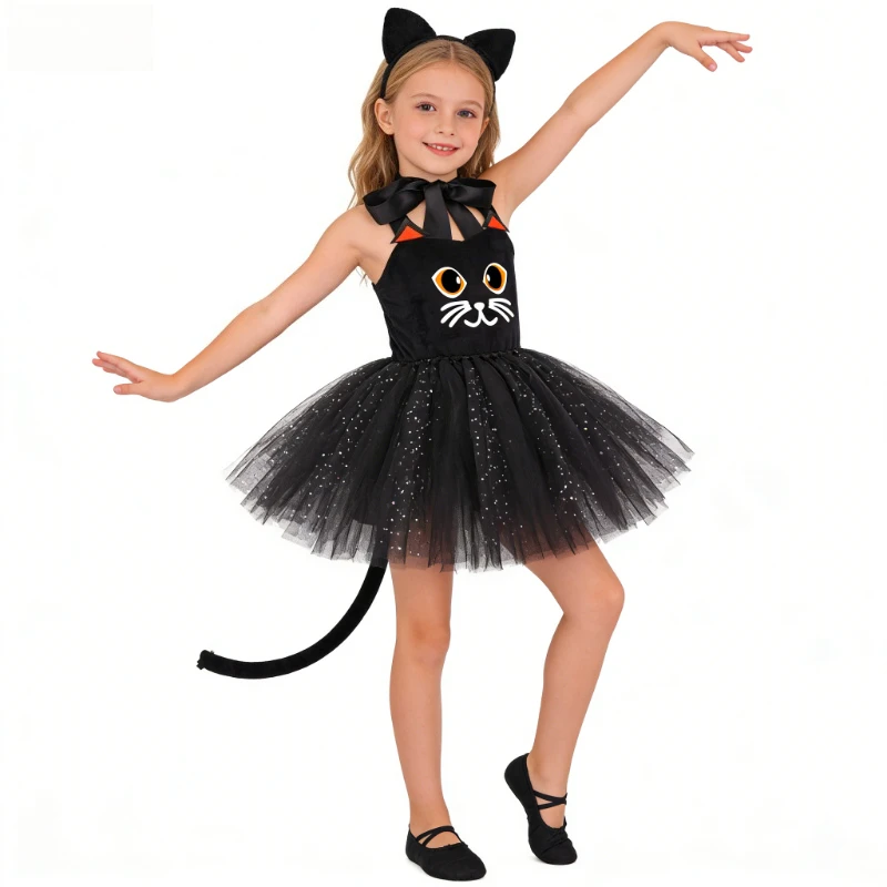

Cute Cat Costume Set for kids, Including Cat Ears Headband and Tail, Children's Festival Party or Halloween Performance Outfit