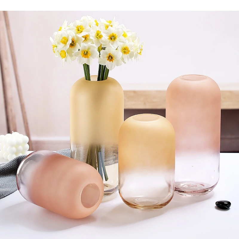 Gradual Frosted Glass Vase Floral Arrangement Accessories Hydroponics Terrarium Transparent Flower Home Decoration