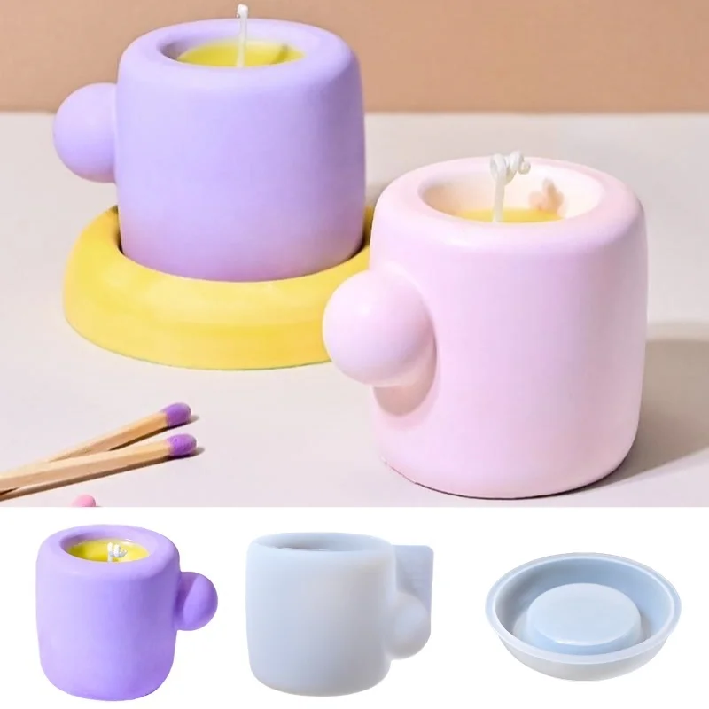 3D Mug With Coaster Silicone Mold DIY Cute Aromatherapy Candle Cup Plaster Resin Molds Creative Crafts Container Ornament Making