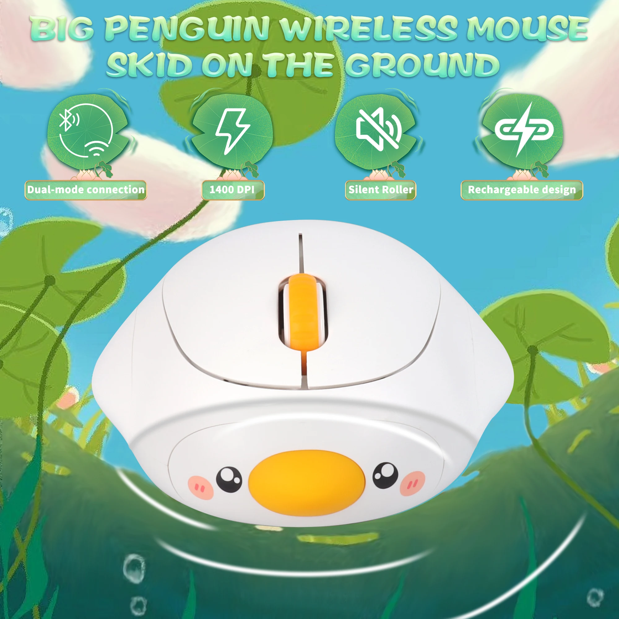 Mouse Nirkabel Isi Ulang Bebek Putih Lucu 2.4G + Bluetooth Konektivitas Mode Ganda Ergonomi Bisu Mouse Komputer untuk Laptop PC