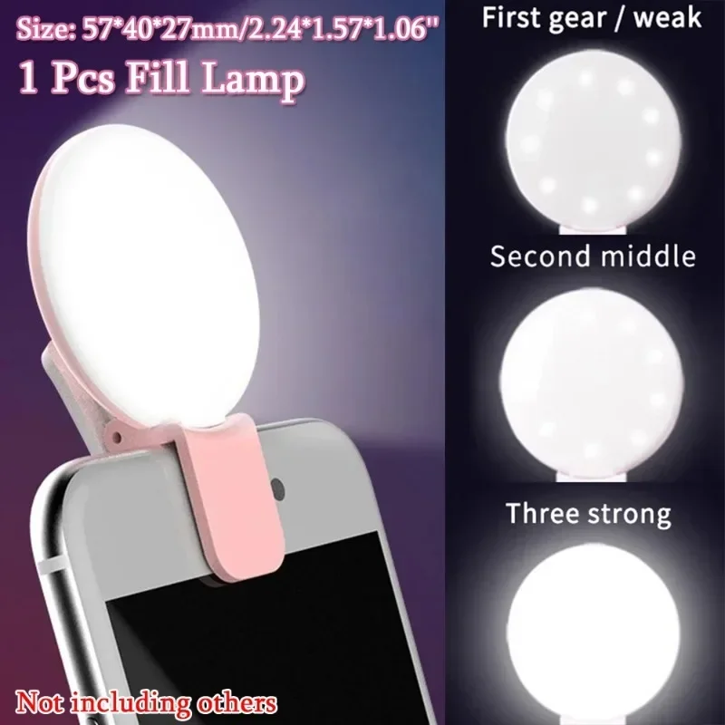 1 Pc LED Selfie Lamp Mobile Phone Lens Portable Selfie Ring Light Clip Mini Selfie Lights USB Charging