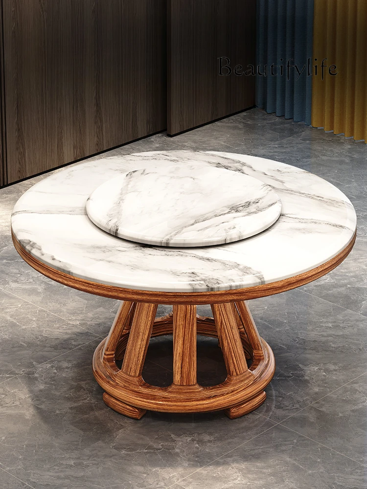 

Ugyen Wood Dining Tables and Chairs Set Household Chinese Living Room Marble round Solid Wood Dining Table with Turntable