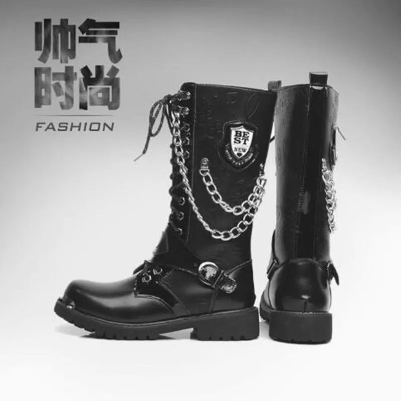 Luxury Men Motorcycle Boots Mid-calf Breathable Combat Boots Gothic Belt Punk Botas Hombre Shoes Hightop Casual Steel Toe Shoes view 6
