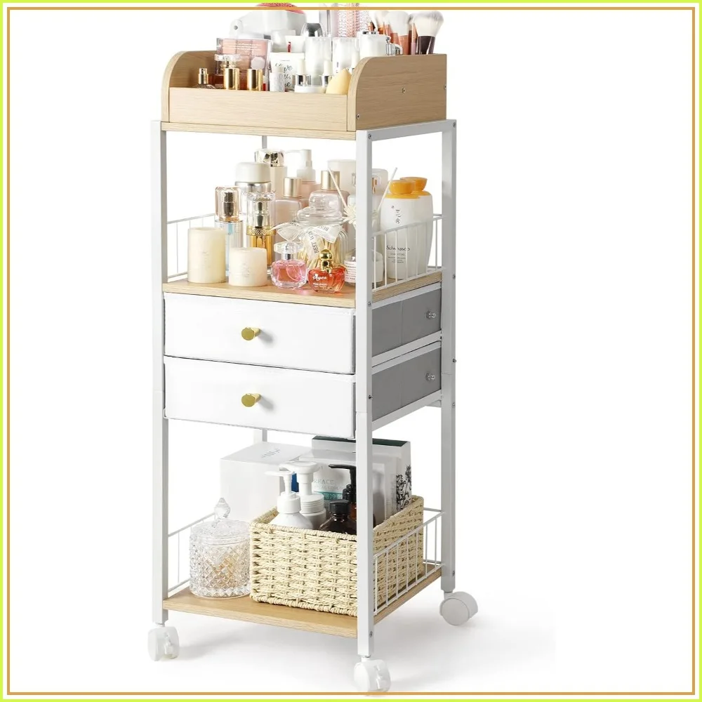 

Floor Makeup Organizer with Drawers, Large Capacity Skincare Storage Cart for Vanity, Cosmetics Display, Bathroom Organizer