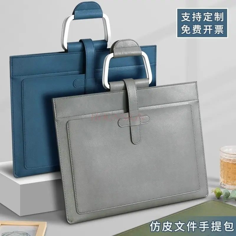 Handheld file bag A4 leather business file bag, document bag, bill storage bag, multi-layer folder, thickened waterproof office