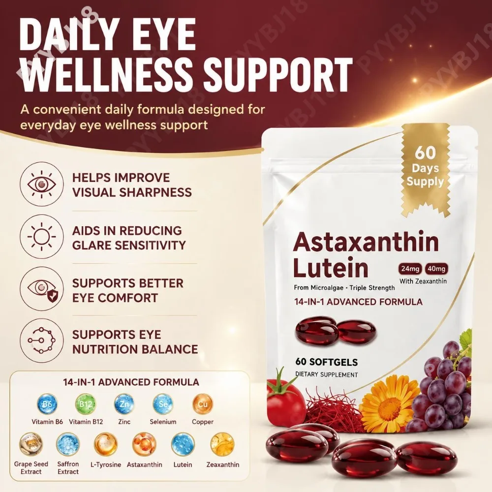 Triple Strength Eye Supplement Lutein Astaxanthin Zeaxanthin, Vision Support for Screen Glare & Digital Eye Strain, 60 Softgels