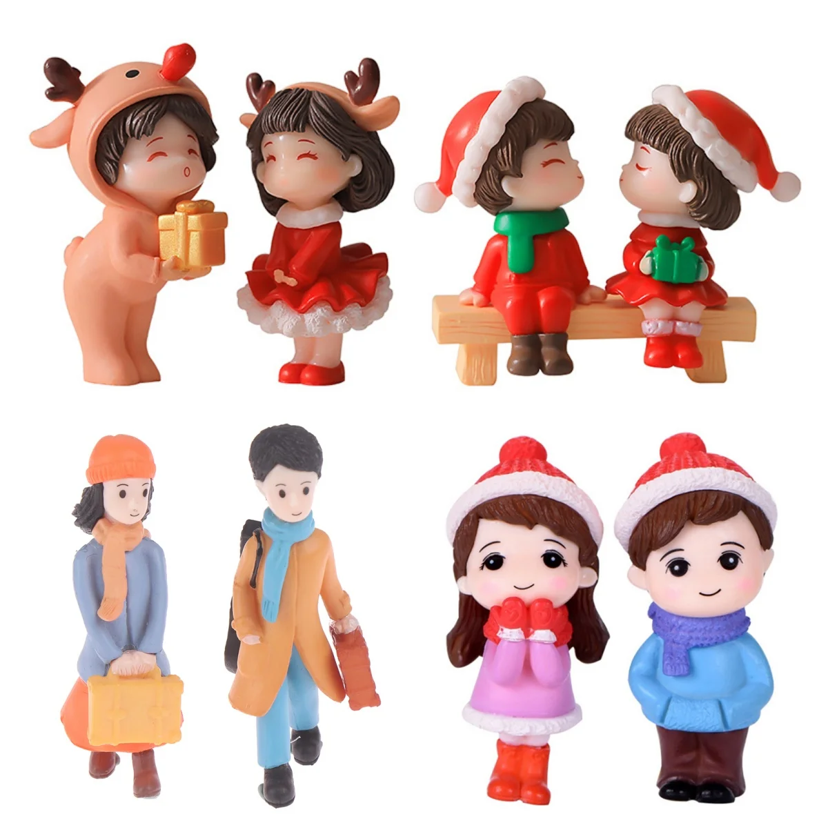 1/2pc Cute Lovers Couple Miniature Landscape DIY Ornament christmas Home Fairy Garden Dollhouse Decor Car Ornament Gift Figurine