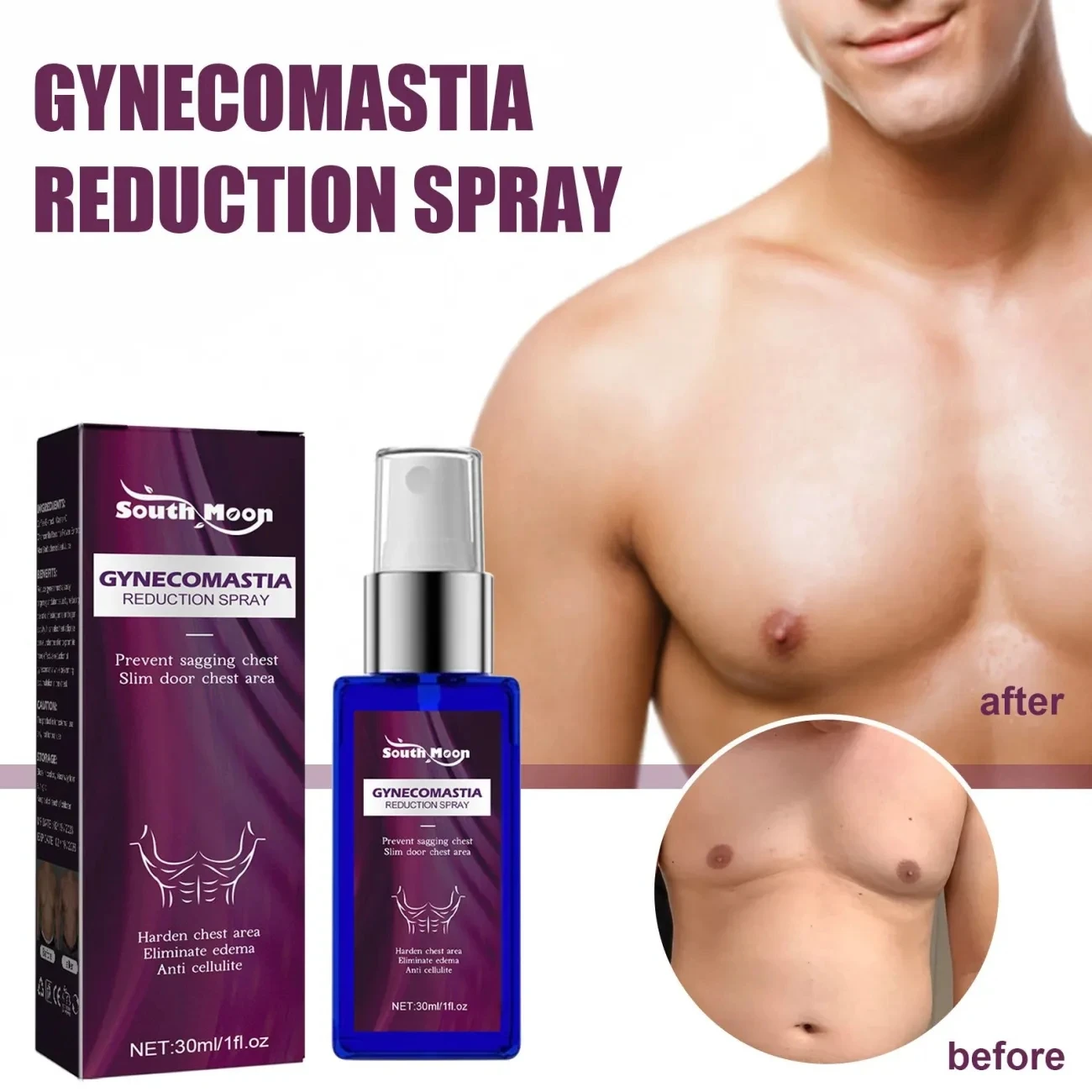 South Moon Men's Breast Firming spray Massage Reduce Firming Breast and Chest Muscle Shaping spray