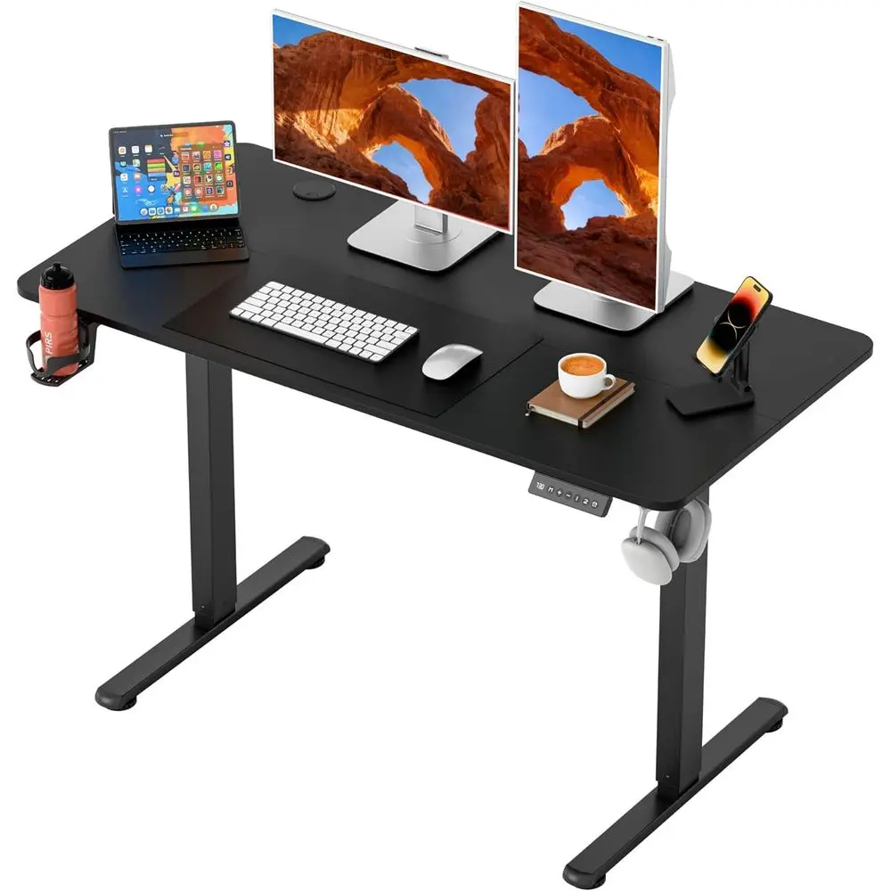 

45×24" Electric Standing Desk,Height Adjustable Memory Preset Desk with Metal Frame Phone Stand Cable Hole for Home Office,Black