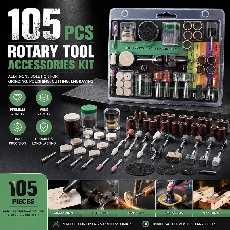 

105 in 1 Mini Drill Accessories Kit Abrasive Polishing Wheel Cutting Disc Sanding Grinding Head for Power Tools