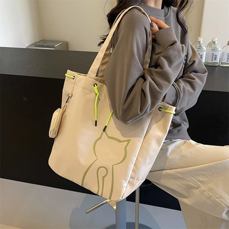 

Tiptoegirls милая сумка с ручкой из нейлоновой ткани с принтом кота для женщин, однотонная женская сумка-тоут, легкие повседневные сумки