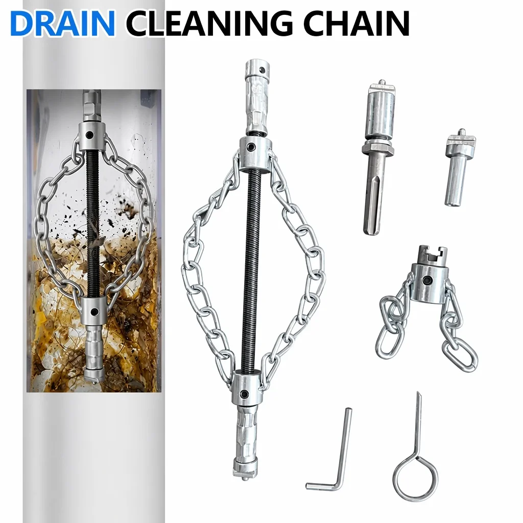Abflussreinigungs- und Entkalkungskette, Flexibler Rohrreiniger für PVC-Rohre, Toiletten und Boiler, Passend für 16mm Abflussreinigungskabel