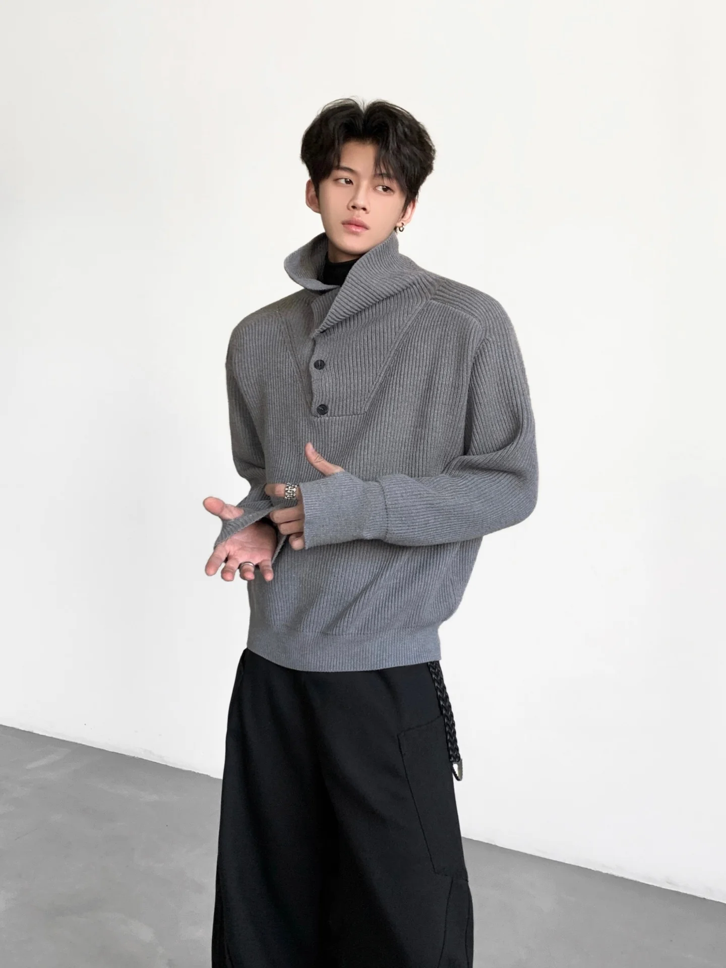 AETS Men's Soft High Intelligence Sensation Semi-High Collar Knitted Sweater Loose Fit Spring Autumn Warm Lazy Style Outerwear