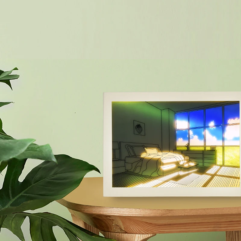 

Decorative LED Light Painting Dimmable Wall Artwork Table Lamp Wooden Photo Night Luminous Gift Sunlit Window Design