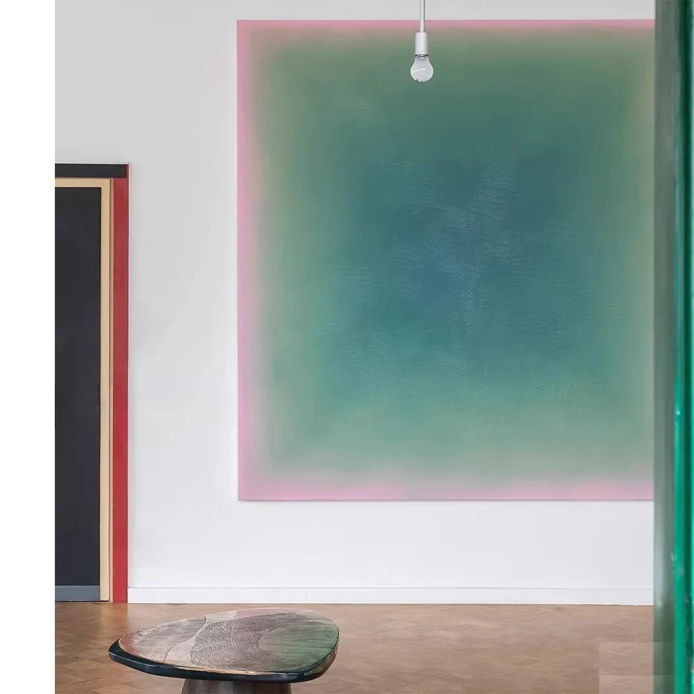 Pure hand-painted oil painting niche color advanced sense gradual change solid color simple blue-green texture painting
