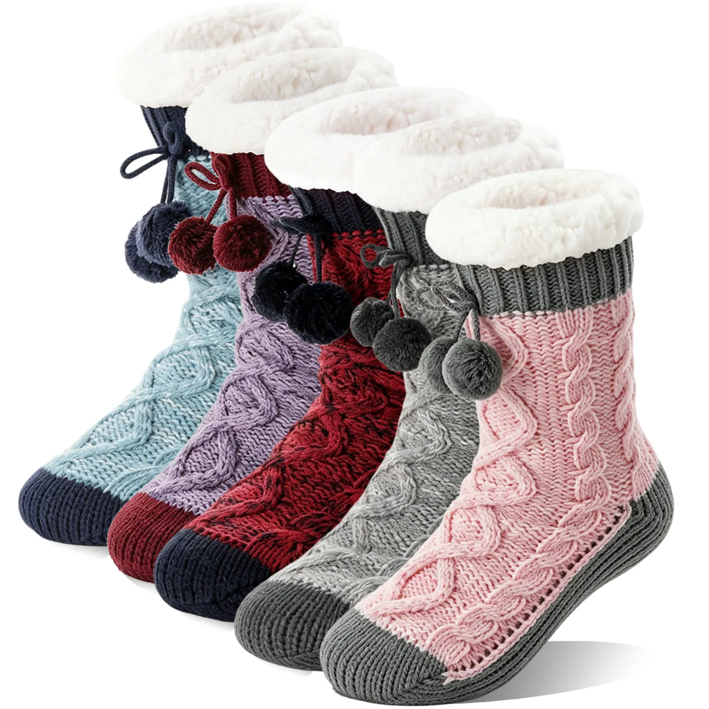 Winter velvet thickened warm adult floor home indoor socks color matching non-slip slippers sleep socks