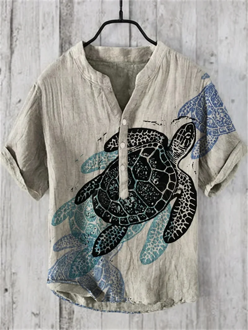 New 3D digital 3-button stand up collar short sleeved shirt for casual summer, oversized T-shirt